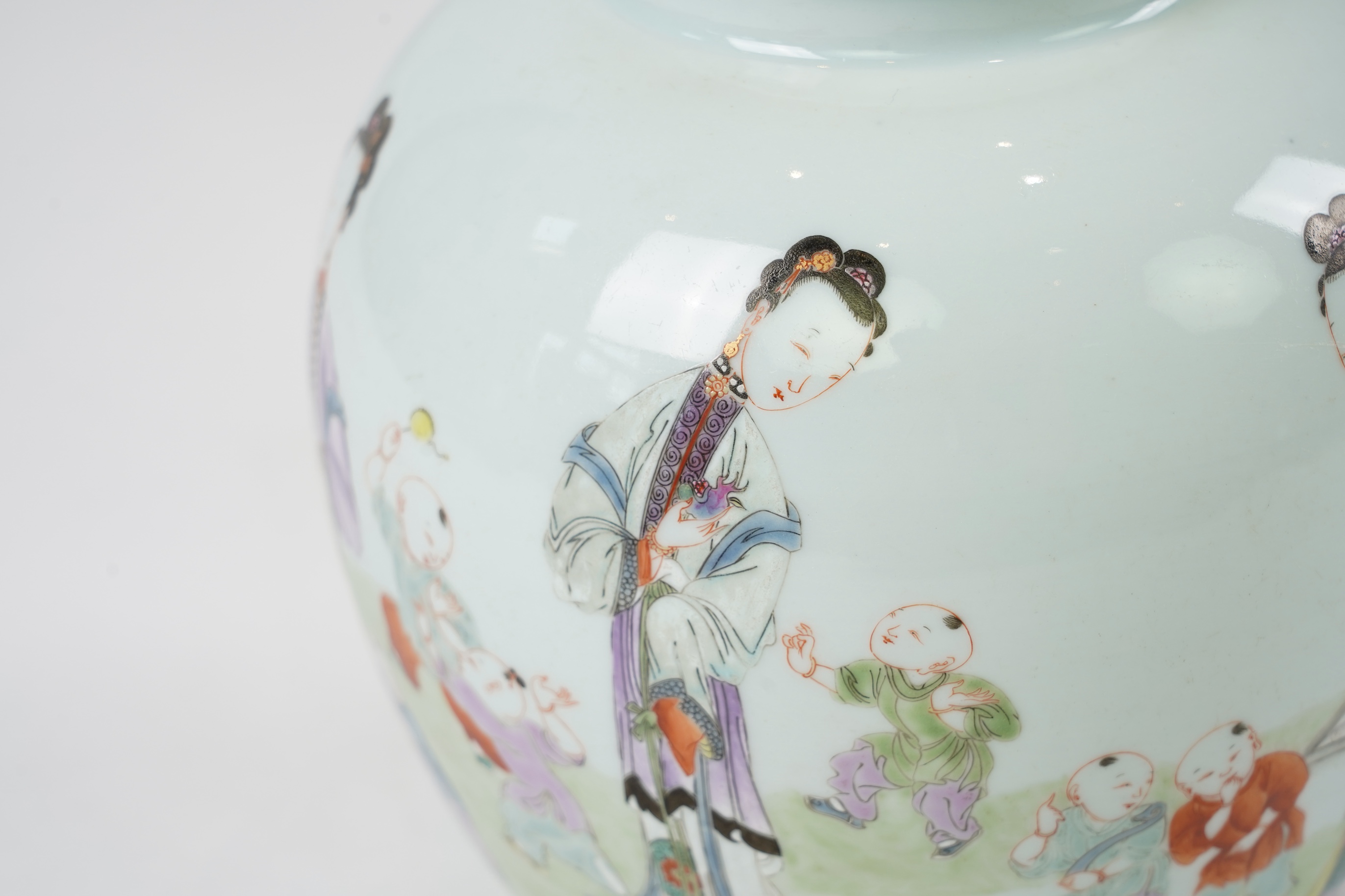 A Chinese famille 'boys' ovoid jar